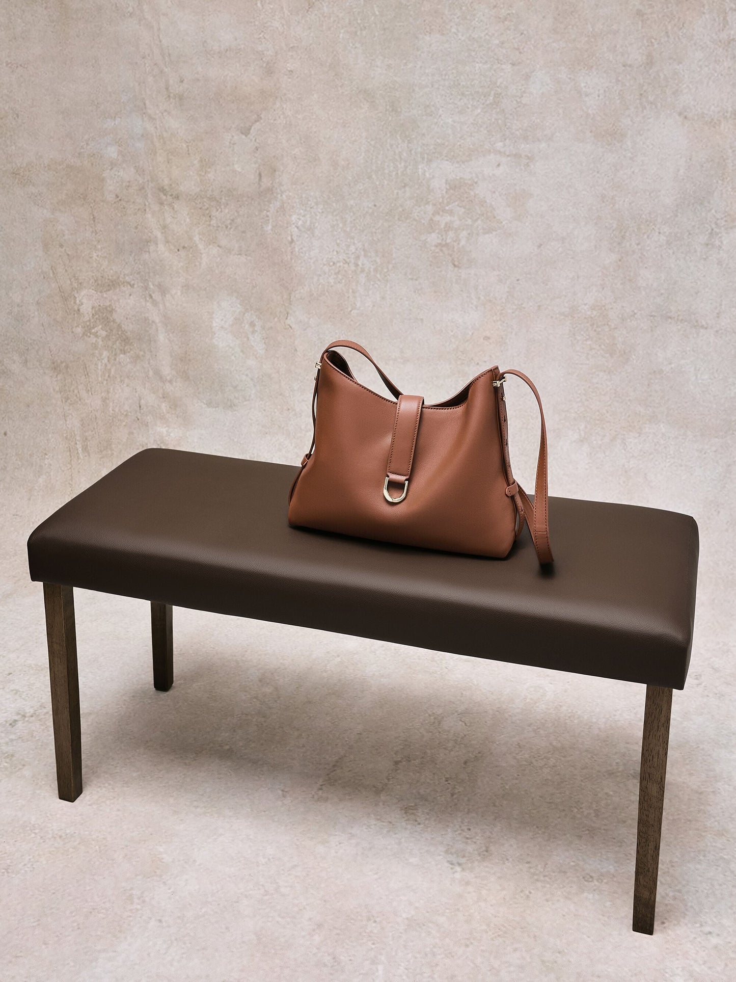 Gabine Leather Belted Hobo Bag - Chocolate | CHARLES & KEITH