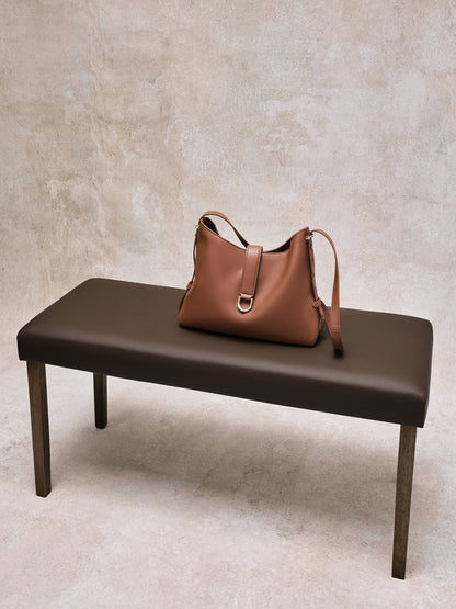 Gabine Leather Belted Hobo Bag - Chocolate | CHARLES & KEITH