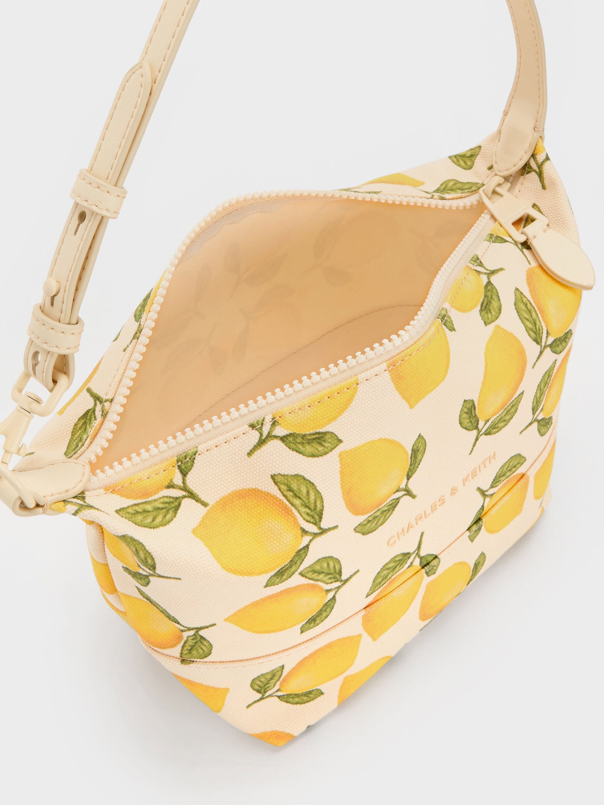 Amity Canvas Lemon-Print Hobo Bag - Butter Yellow | CHARLES & KEITH