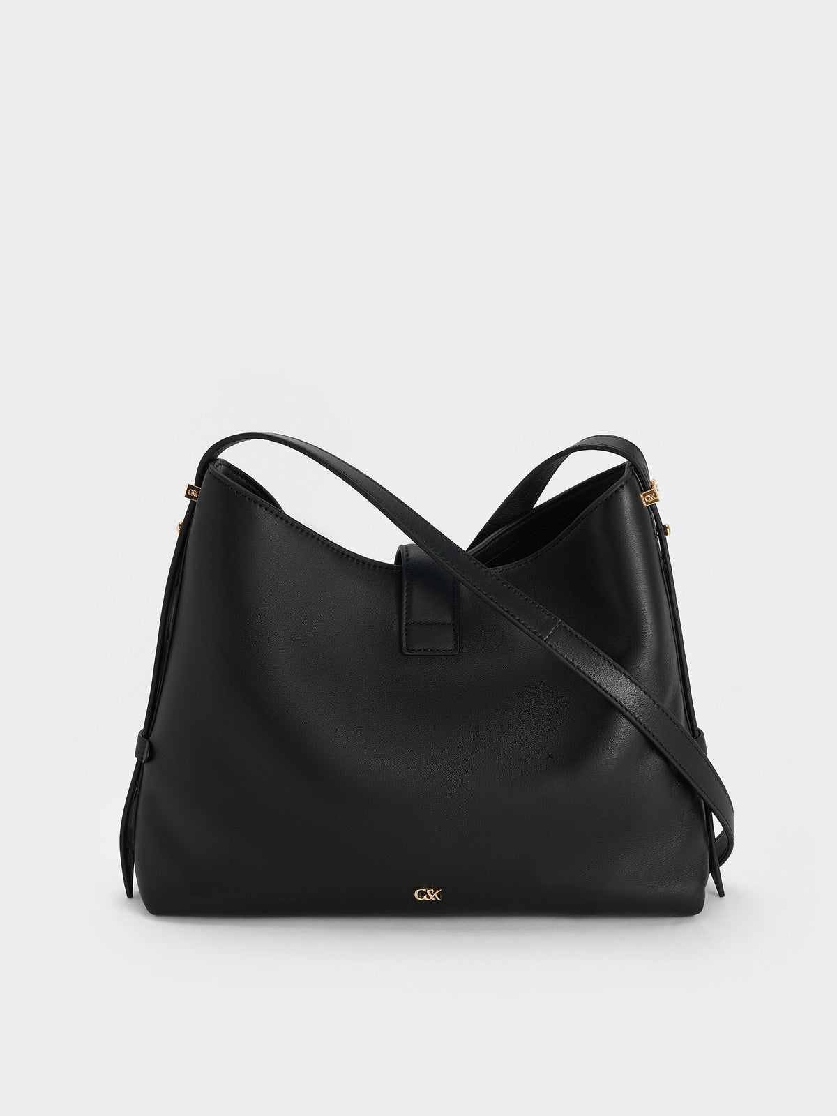 Gabine Leather Belted Hobo Bag - Black | CHARLES & KEITH