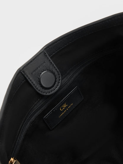 Gabine Leather Belted Hobo Bag - Black | CHARLES & KEITH