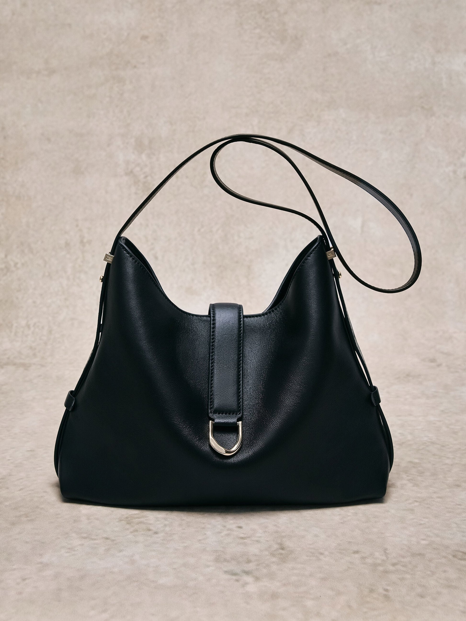 Gabine Leather Belted Hobo Bag - Black | CHARLES & KEITH