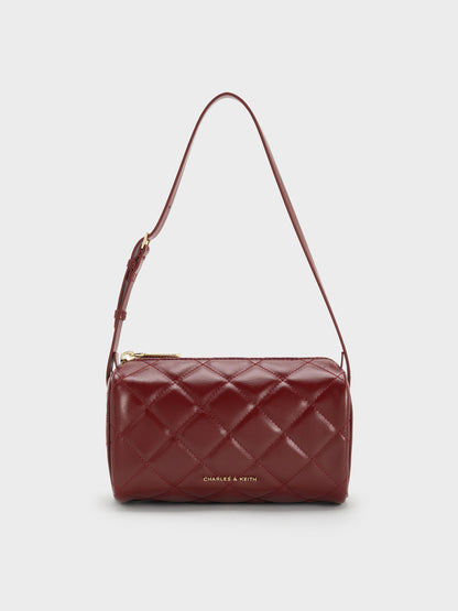 Janie Quilted Shoulder Bag - Burgundy | CHARLES & KEITH