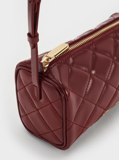 Janie Quilted Shoulder Bag - Burgundy | CHARLES & KEITH
