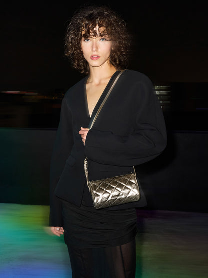 Janie Metallic Quilted Shoulder Bag - Champagne | CHARLES & KEITH