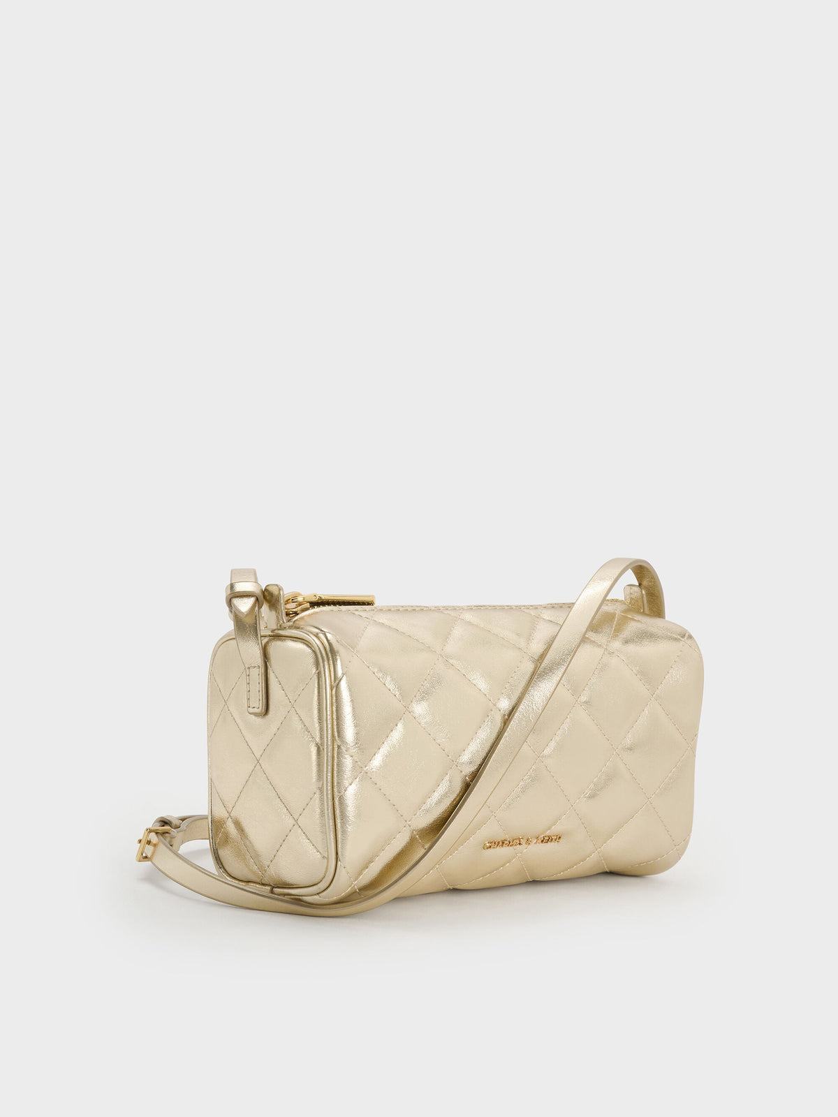 Janie Metallic Quilted Shoulder Bag - Champagne | CHARLES & KEITH