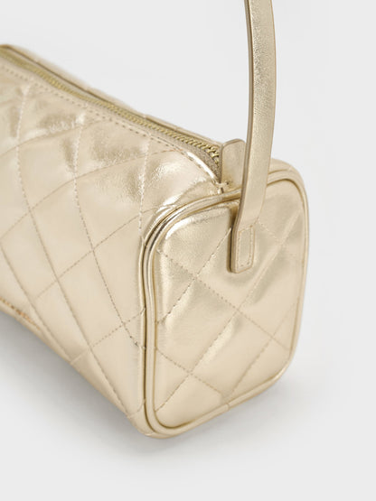 Janie Metallic Quilted Shoulder Bag - Champagne | CHARLES & KEITH