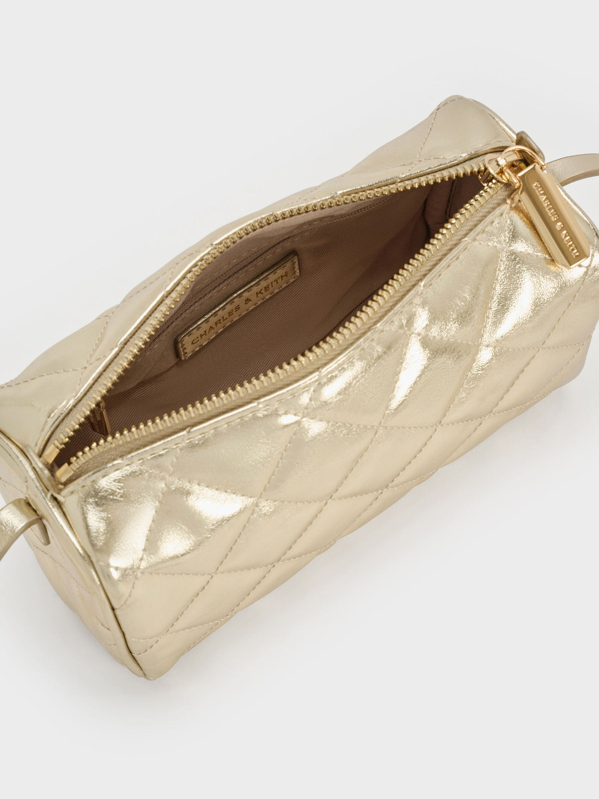 Janie Metallic Quilted Shoulder Bag - Champagne | CHARLES & KEITH