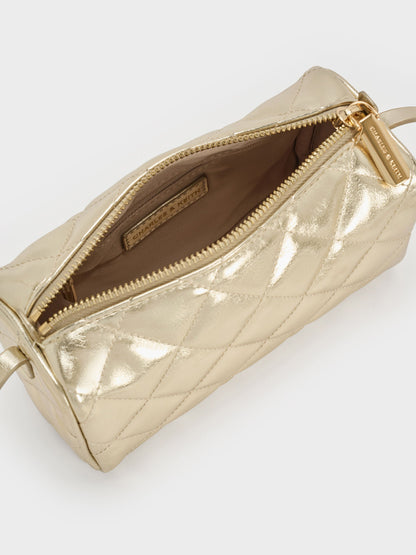 Janie Metallic Quilted Shoulder Bag - Champagne | CHARLES & KEITH