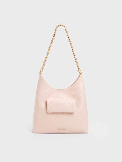 Duo Quilted Front-Pocket Chain Hobo Bag - Soft Pink | CHARLES & KEITH