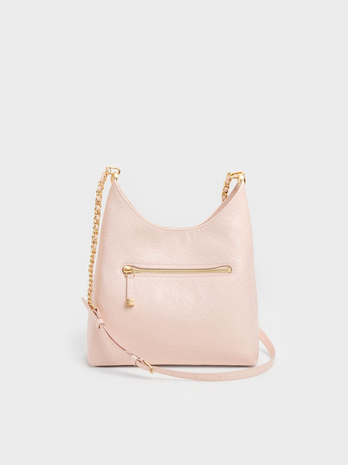 Duo Quilted Front-Pocket Chain Hobo Bag - Soft Pink | CHARLES & KEITH