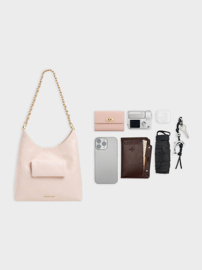 Duo Quilted Front-Pocket Chain Hobo Bag - Soft Pink | CHARLES & KEITH
