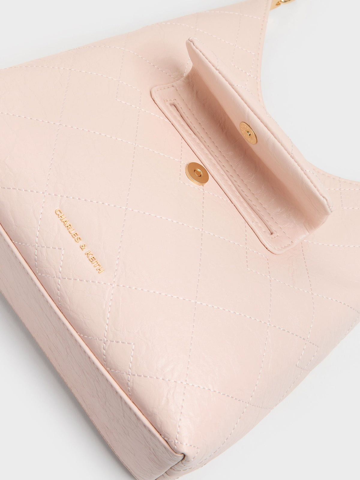 Duo Quilted Front-Pocket Chain Hobo Bag - Soft Pink | CHARLES & KEITH