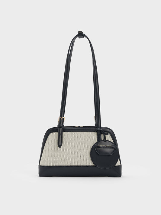 Enola Canvas Long-Handle Shoulder Bag - Black | CHARLES & KEITH