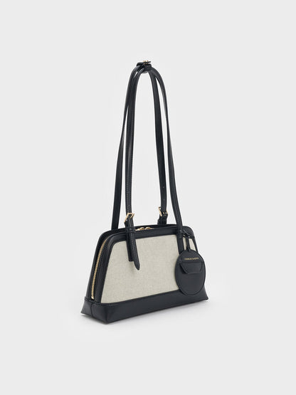 Enola Canvas Long-Handle Shoulder Bag - Black | CHARLES & KEITH
