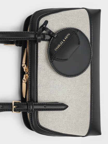 Enola Canvas Long-Handle Shoulder Bag - Black | CHARLES & KEITH