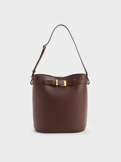 Jody Leather Belted Bucket Bag - Brown | CHARLES & KEITH