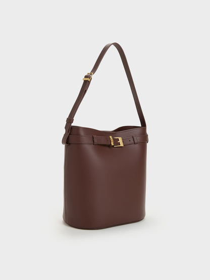 Jody Leather Belted Bucket Bag - Brown | CHARLES & KEITH
