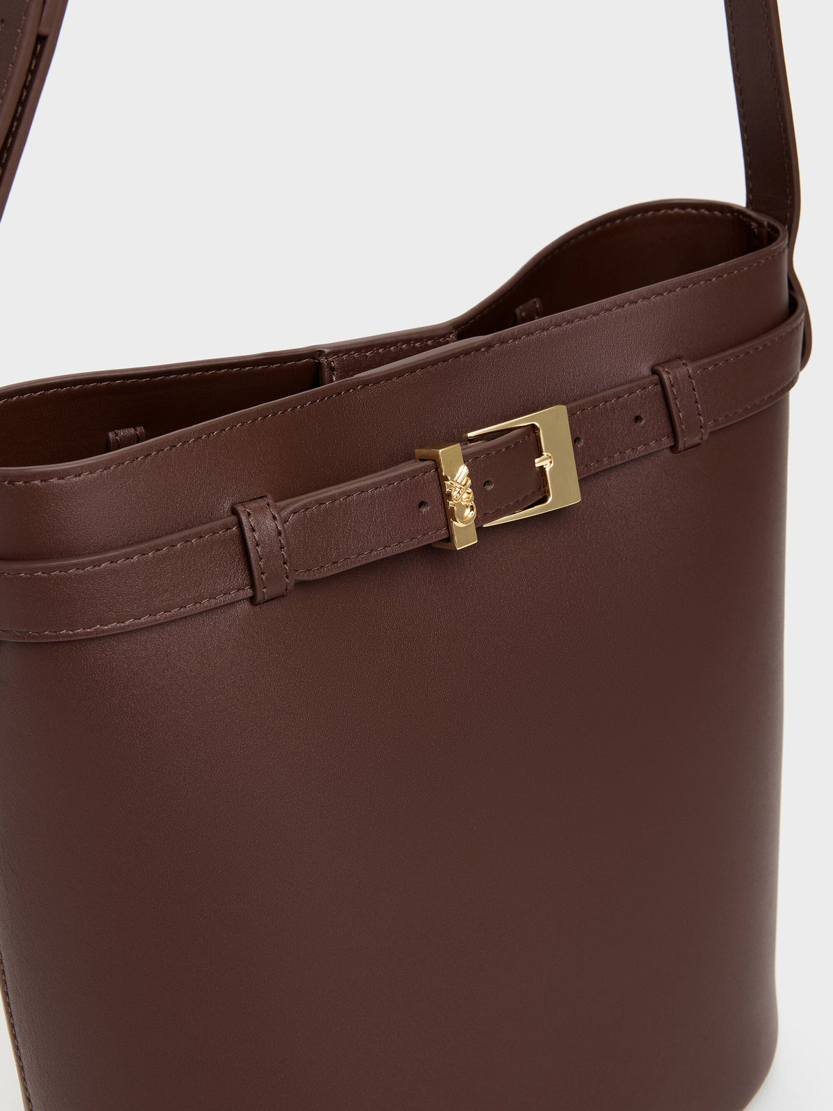 Jody Leather Belted Bucket Bag - Brown | CHARLES & KEITH