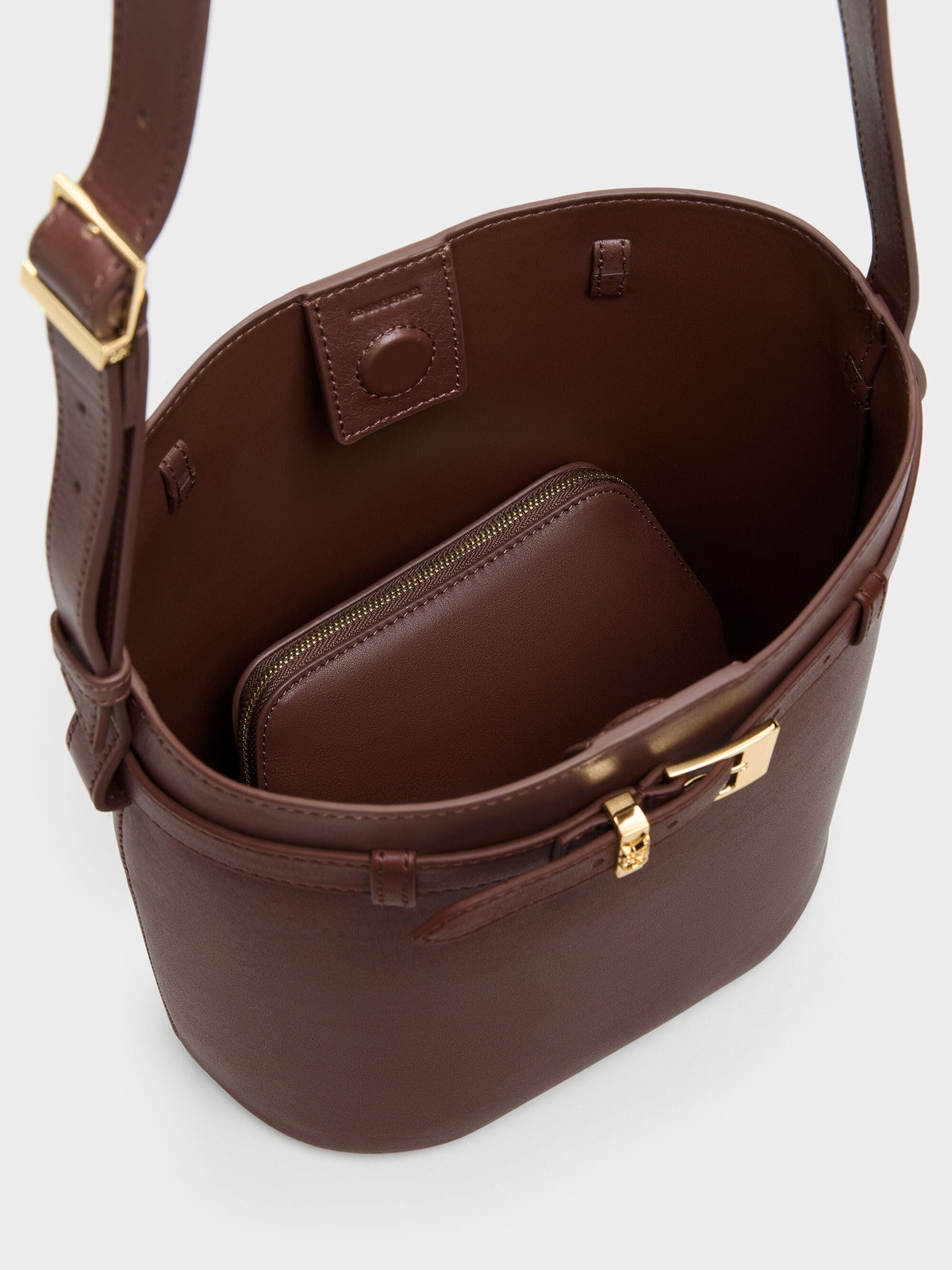 Jody Leather Belted Bucket Bag - Brown | CHARLES & KEITH