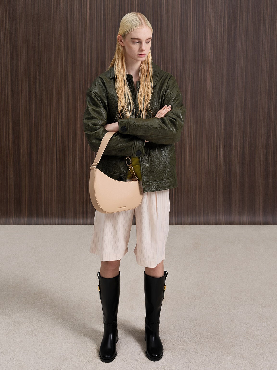 Agatha Chain-Strap Shoulder Bag - Beige | CHARLES & KEITH
