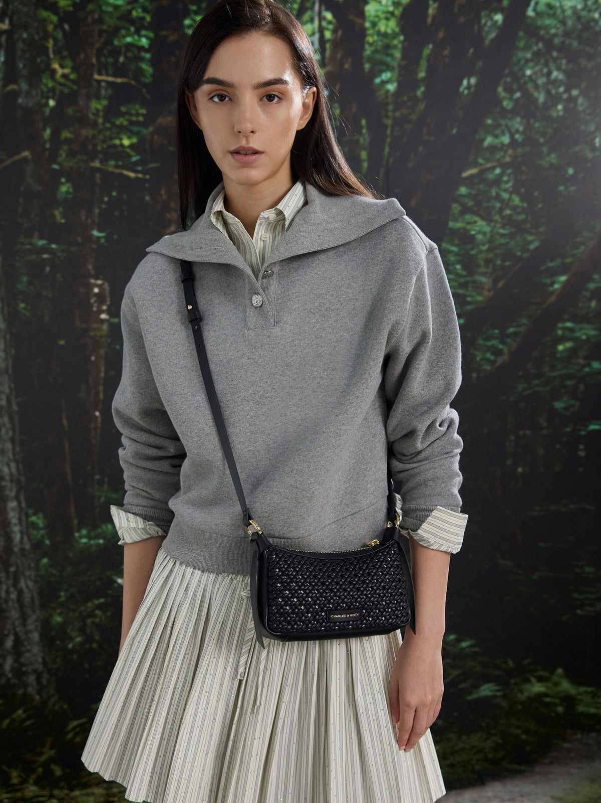 Mini Calla Woven Shoulder Bag - Black | CHARLES & KEITH