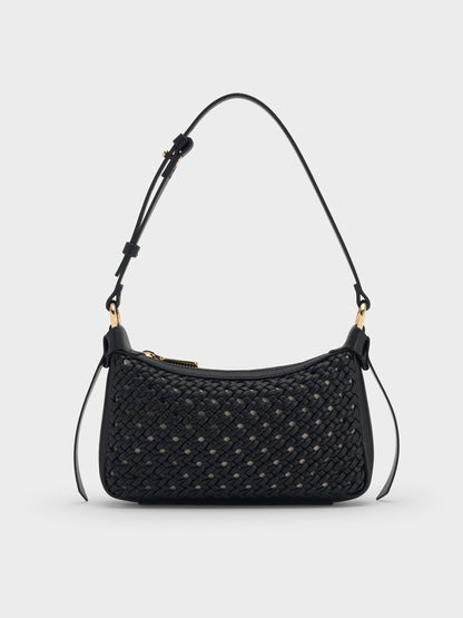 Mini Calla Woven Shoulder Bag - Black | CHARLES & KEITH