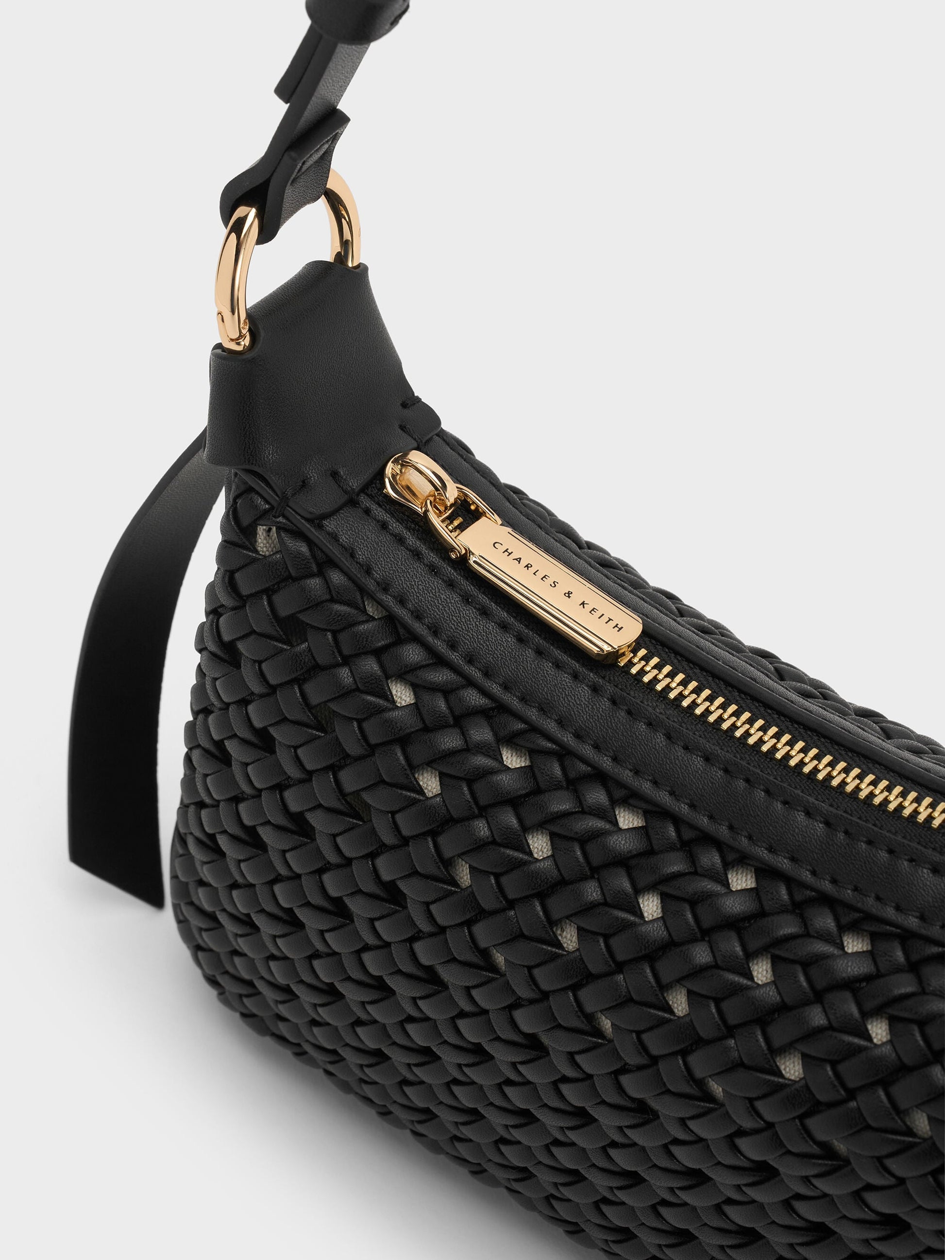 Mini Calla Woven Shoulder Bag - Black | CHARLES & KEITH