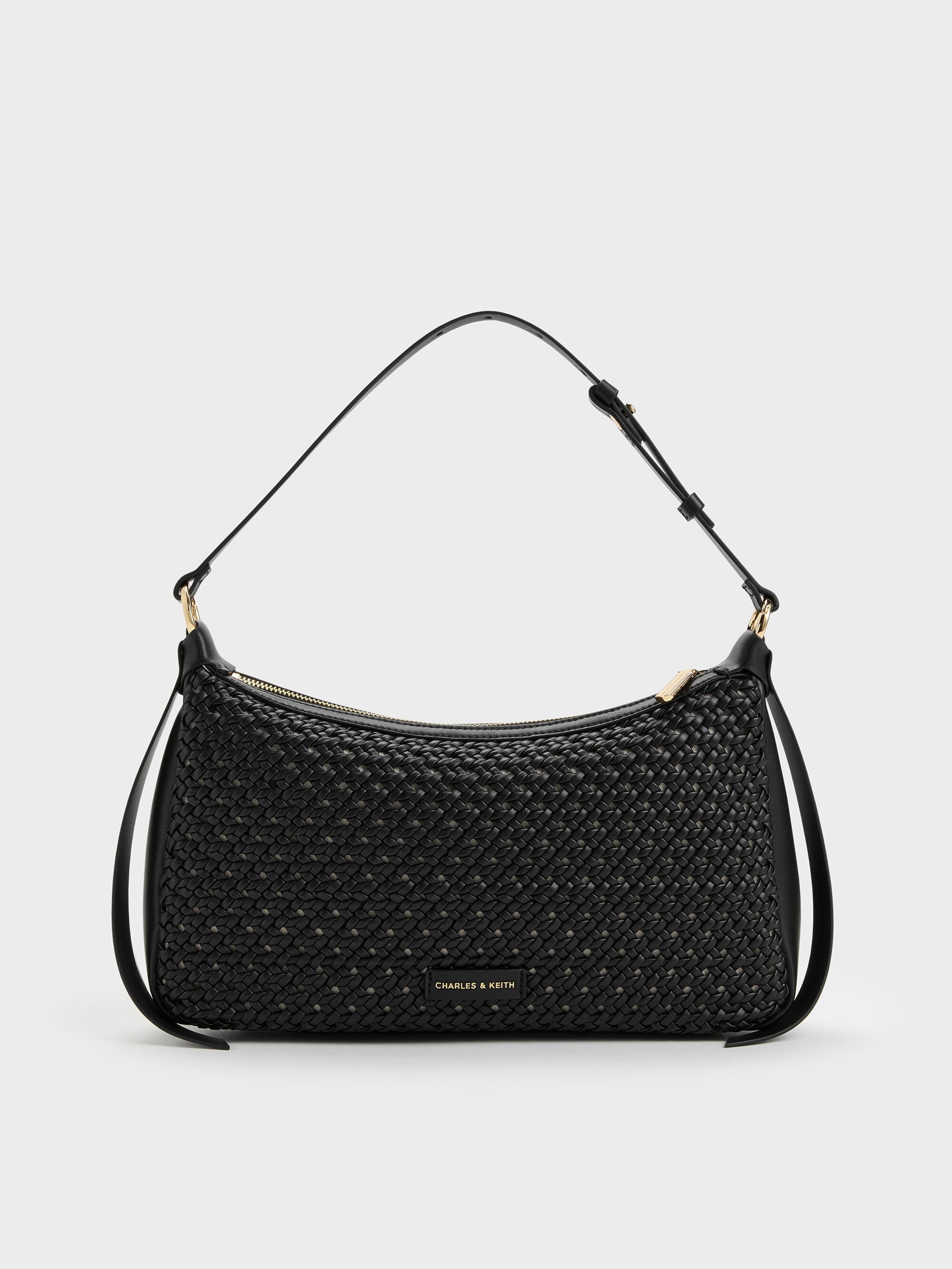Calla Woven Shoulder Bag - Black | CHARLES & KEITH
