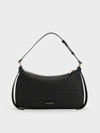 Calla Woven Shoulder Bag - Black | CHARLES & KEITH