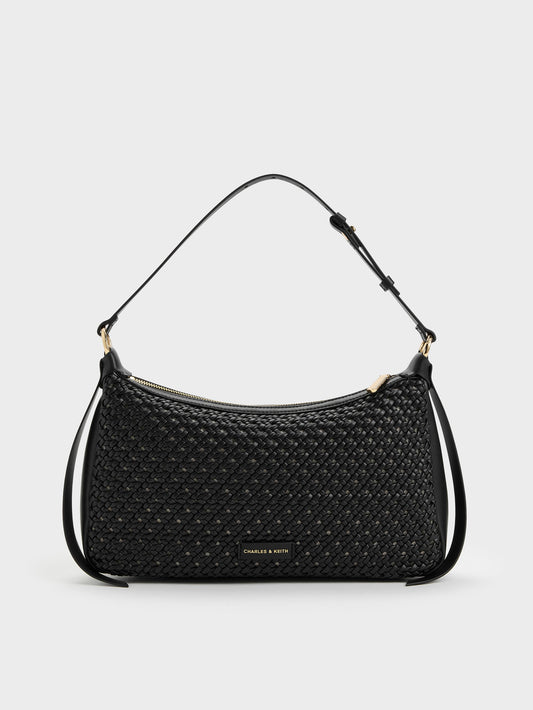 Calla Woven Shoulder Bag - Black | CHARLES & KEITH