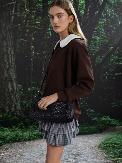 Calla Woven Shoulder Bag - Black | CHARLES & KEITH