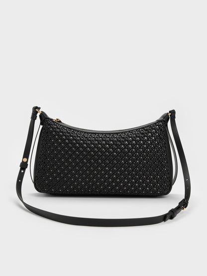 Calla Woven Shoulder Bag - Black | CHARLES & KEITH