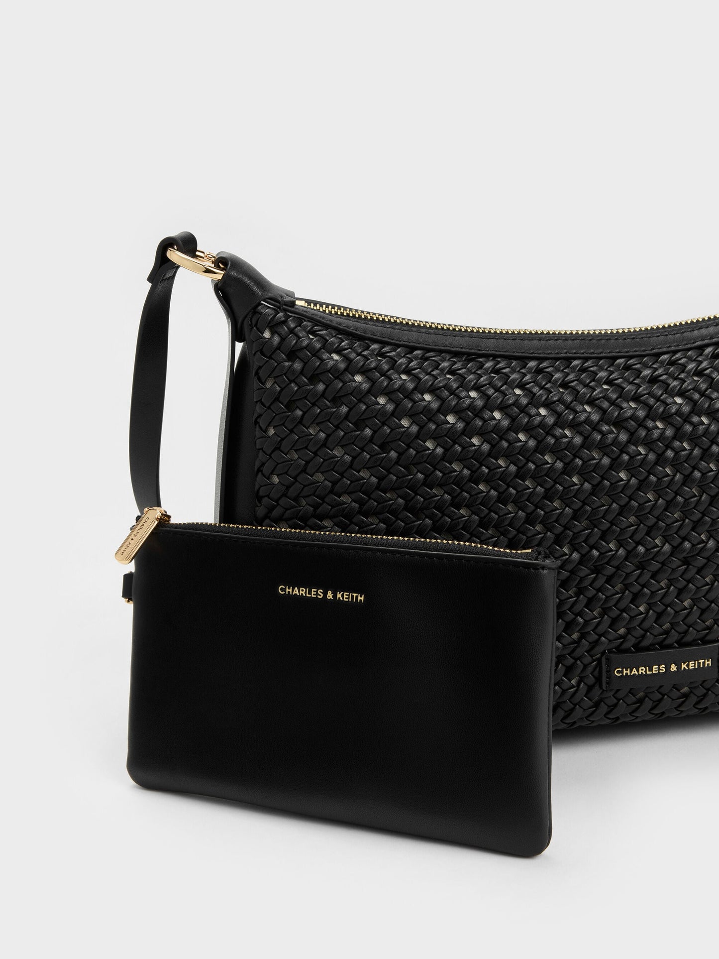 Calla Woven Shoulder Bag - Black | CHARLES & KEITH