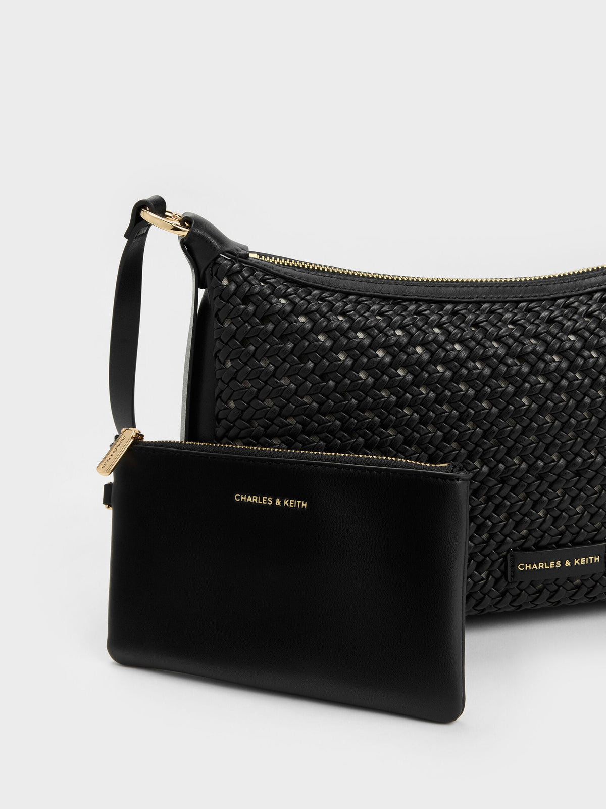 Calla Woven Shoulder Bag - Black | CHARLES & KEITH