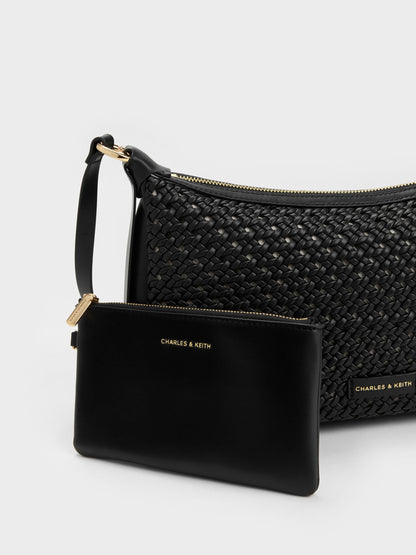 Calla Woven Shoulder Bag - Black | CHARLES & KEITH
