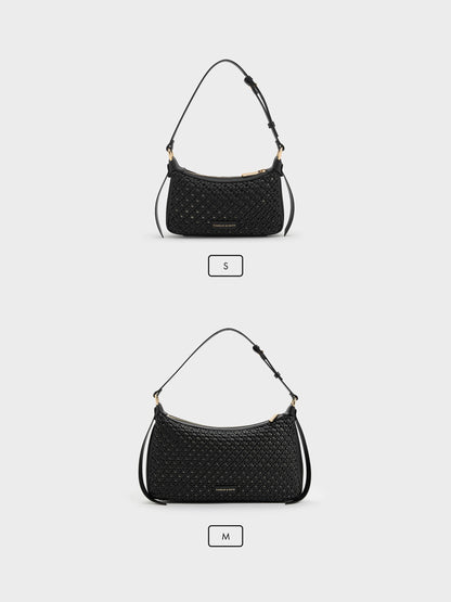 Calla Woven Shoulder Bag - Black | CHARLES & KEITH