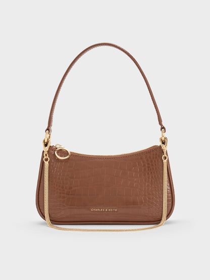 Elspeth Croc-Effect Shoulder Bag - Chocolate Croco | CHARLES & KEITH