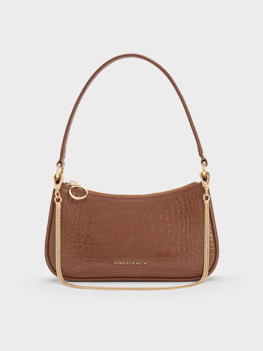 Elspeth Croc-Effect Shoulder Bag - Chocolate Croco | CHARLES & KEITH