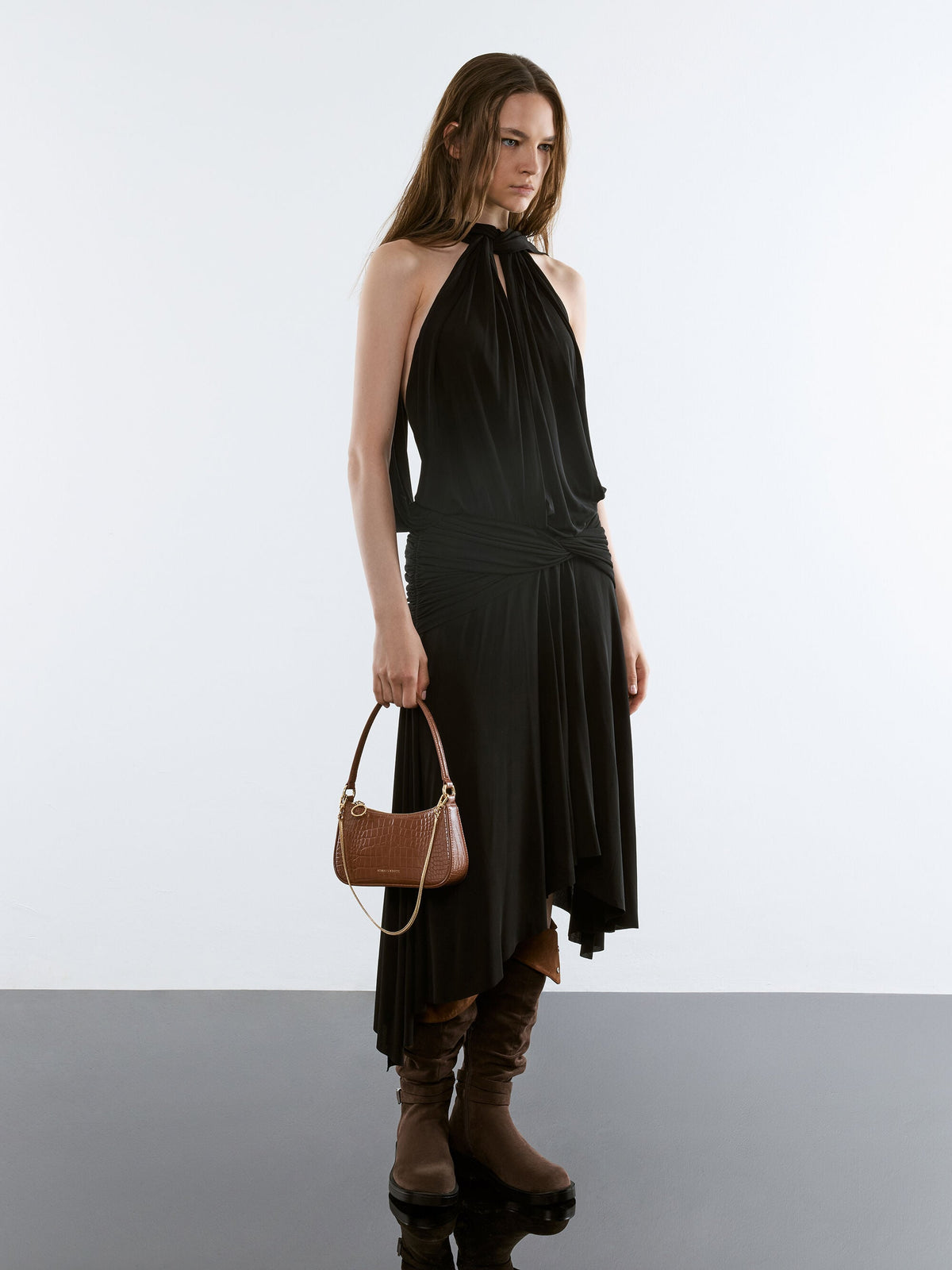 Elspeth Croc-Effect Shoulder Bag - Chocolate Croco | CHARLES & KEITH