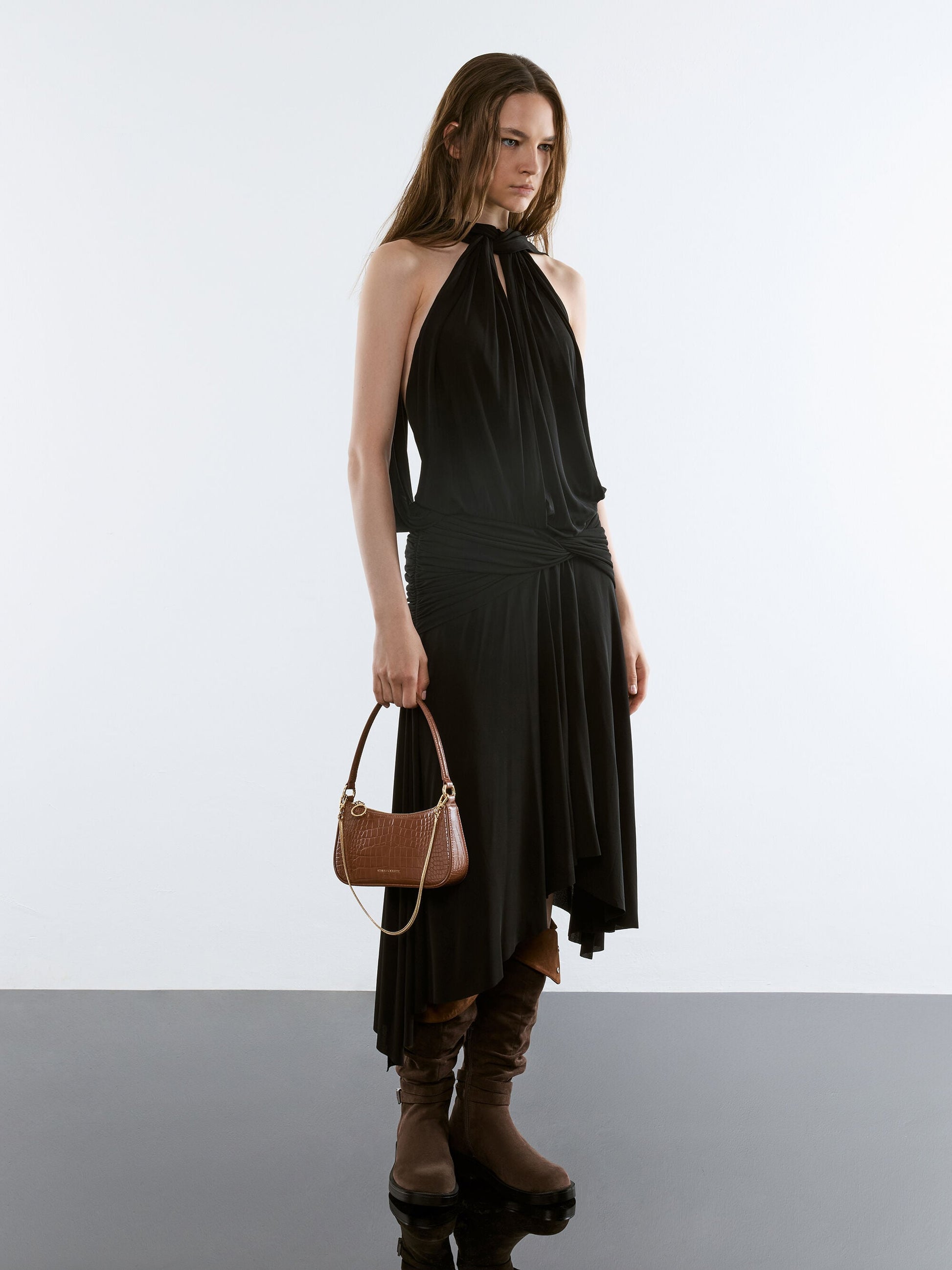 Elspeth Croc-Effect Shoulder Bag - Chocolate Croco | CHARLES & KEITH