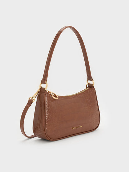 Elspeth Croc-Effect Shoulder Bag - Chocolate Croco | CHARLES & KEITH