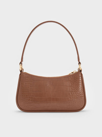Elspeth Croc-Effect Shoulder Bag - Chocolate Croco | CHARLES & KEITH