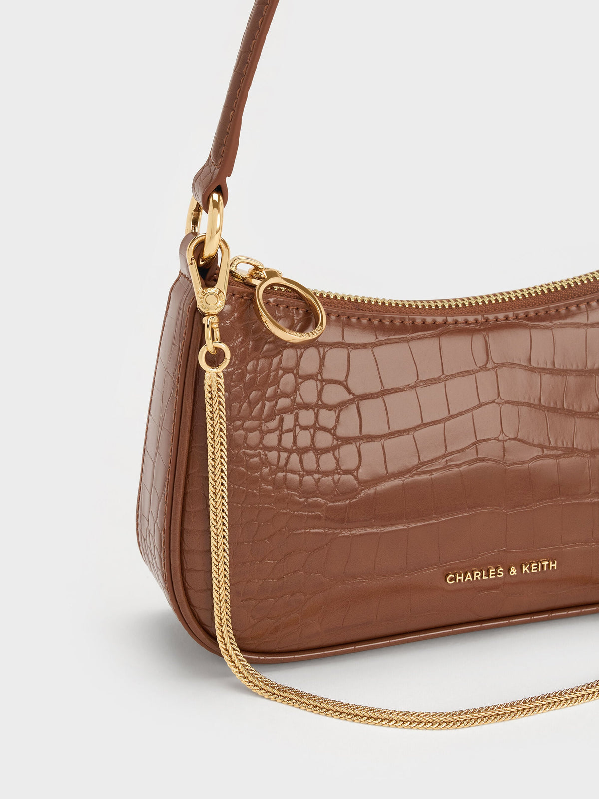 Elspeth Croc-Effect Shoulder Bag - Chocolate Croco | CHARLES & KEITH