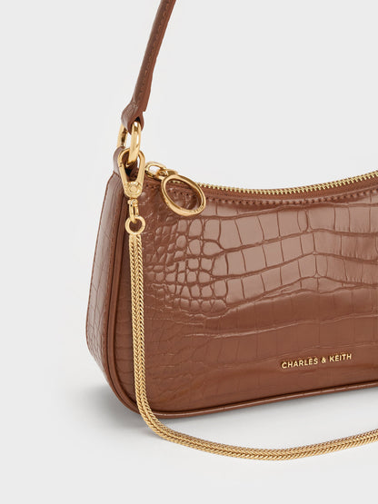 Elspeth Croc-Effect Shoulder Bag - Chocolate Croco | CHARLES & KEITH