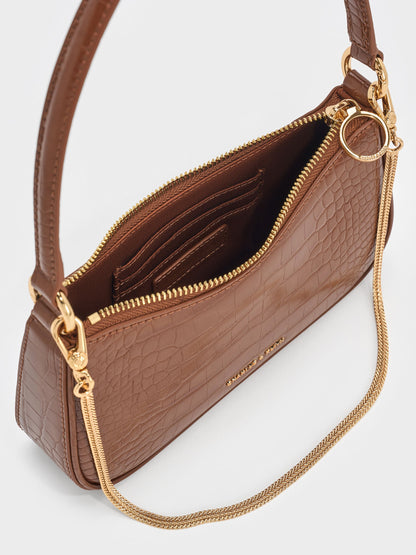 Elspeth Croc-Effect Shoulder Bag - Chocolate Croco | CHARLES & KEITH