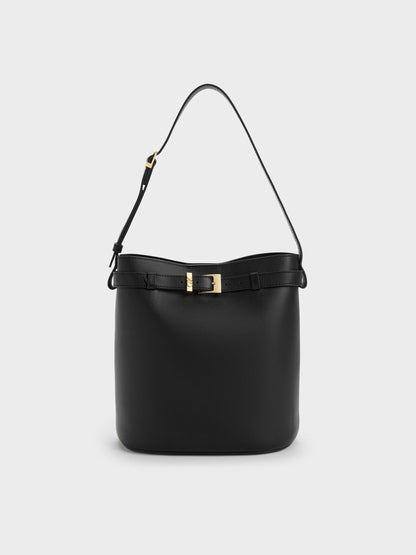 Jody Leather Belted Bucket Bag - Black | CHARLES & KEITH