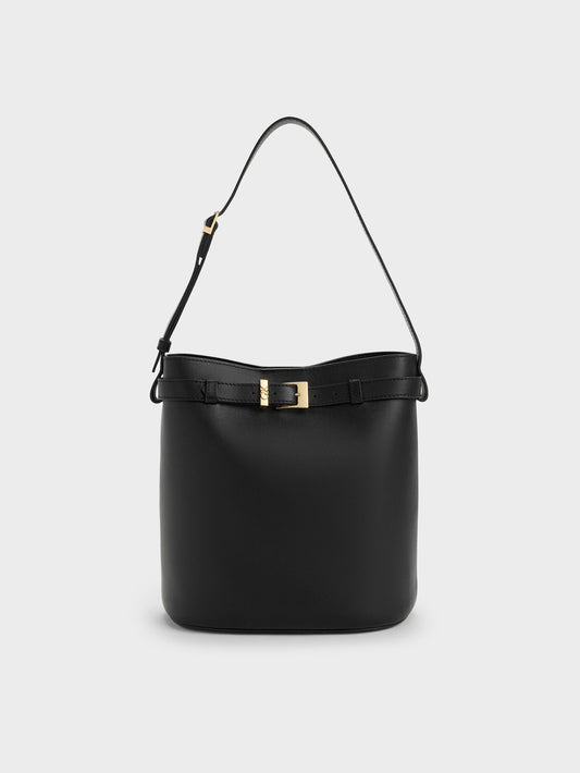 Jody Leather Belted Bucket Bag - Black | CHARLES & KEITH