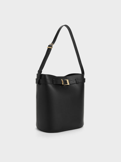 Jody Leather Belted Bucket Bag - Black | CHARLES & KEITH