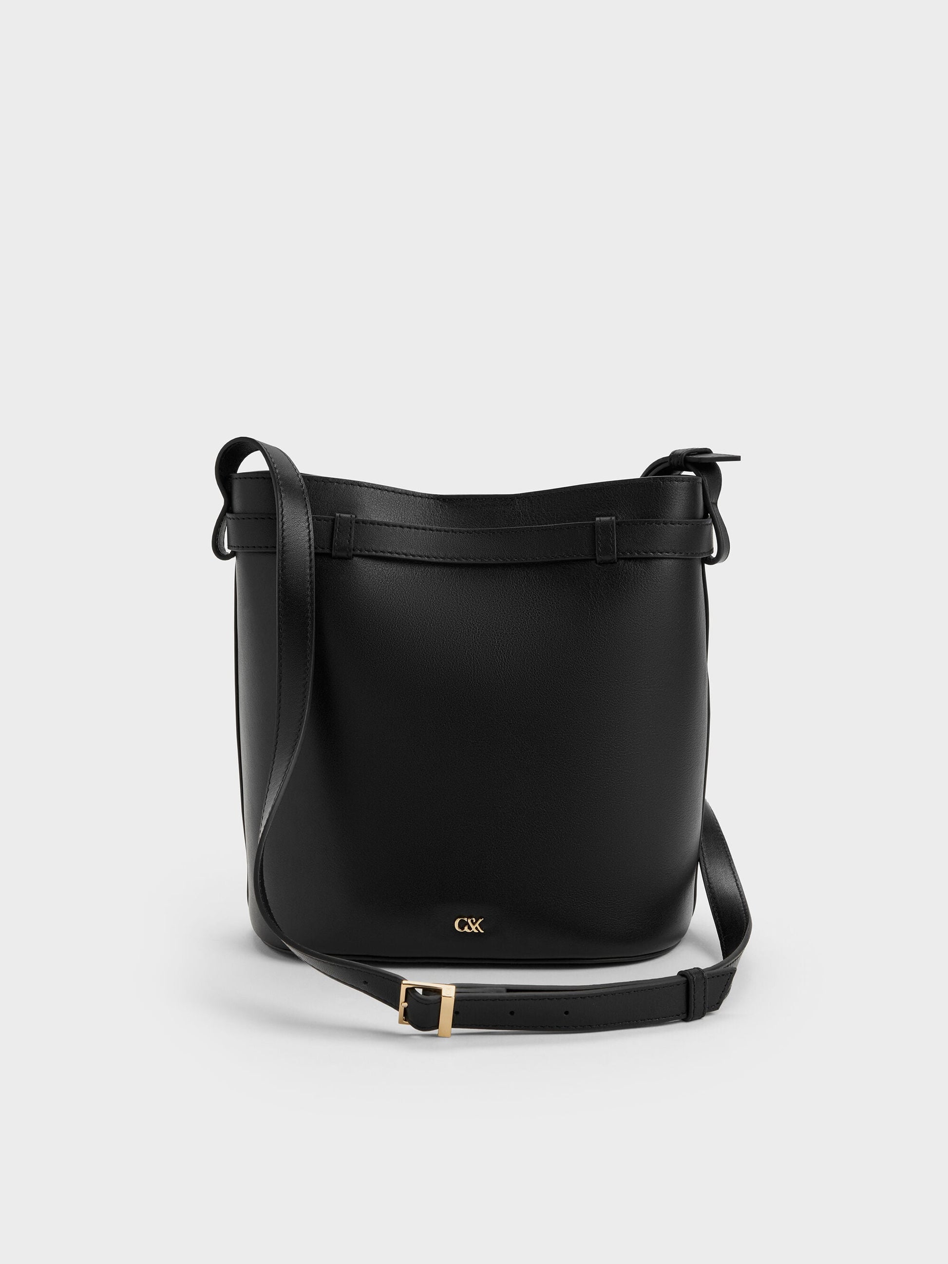Jody Leather Belted Bucket Bag - Black | CHARLES & KEITH